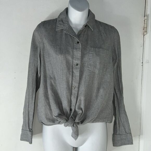 MADEWELL Grey Flannel Front Tie Button Down Shirt-M - Picture 2 of 9
